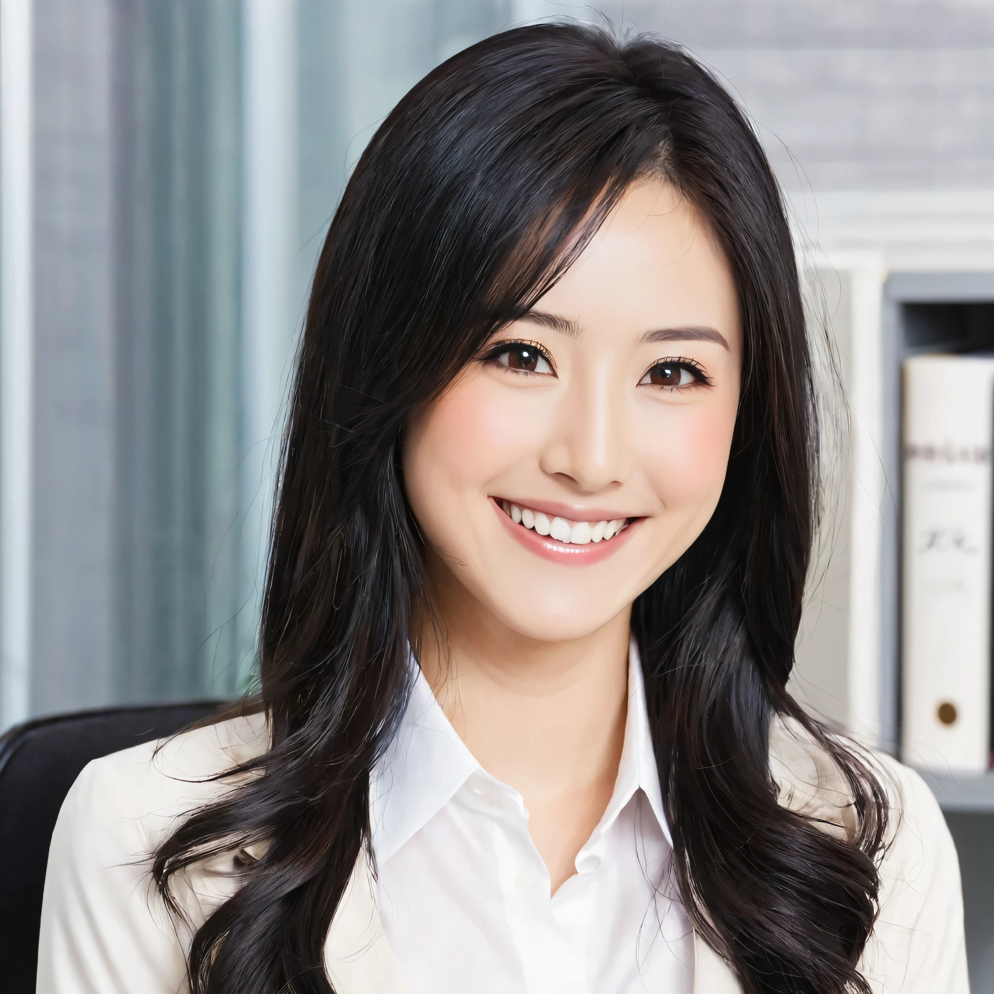 Japanese、woman、OL、Bust Shot、smile、Long Black Hair、smile、office