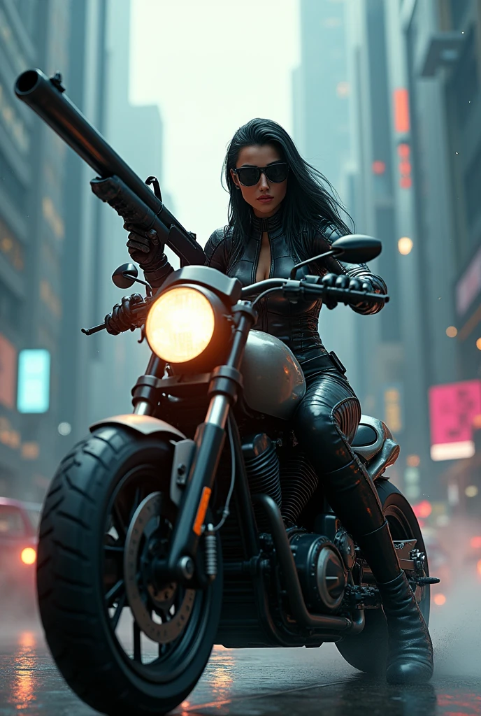 arafed woman in leather jacket riding a motorcycle with a skull on the back, badass composition, riding a futuristic motorcycle, motorcycle concept art, riding a motorcycle, biker, ghost rider, speeding on motorcycle, reminded me of the grim reaper, reaper, motorbiker, sitting on a motorcycle, picture of a male biker, riding in the town of doom, the grim reaper