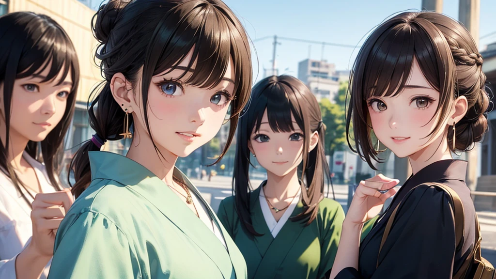 Nara cityscape、Women in their teens to 40s、(stylish, Dress relaxed)Adult woman in yukata、/(Dark Brown Hair/)bangs、cheek(direction)、(masterpiece 1.2)Delicate illustrations with attention to detail、break (Ancient Capital:1.2) (The background is fresh green)、、()、blue sky、Detailed Background、whole bodyが写る、A shy smile、Through clenched teeth、Through clenched teeth、lip、cheek(Flat Color: 0.8)、(masterpiece: 1,2)、(masterpiece: 1,2)、High resolution、Ultra high definition、Highest quality、High resolution、Ultra-thin illustration、Makoto Shinkai style、Your name is style、Short Bob、necklace、Earrings、Dynamic pose、Selfie、whole body、Brown Hair、Braiding、Hair Bun、ponytail･Hair Bunスタイル、necklace、Valletta、ribbon、Earrings、マニキュアSelfie。
