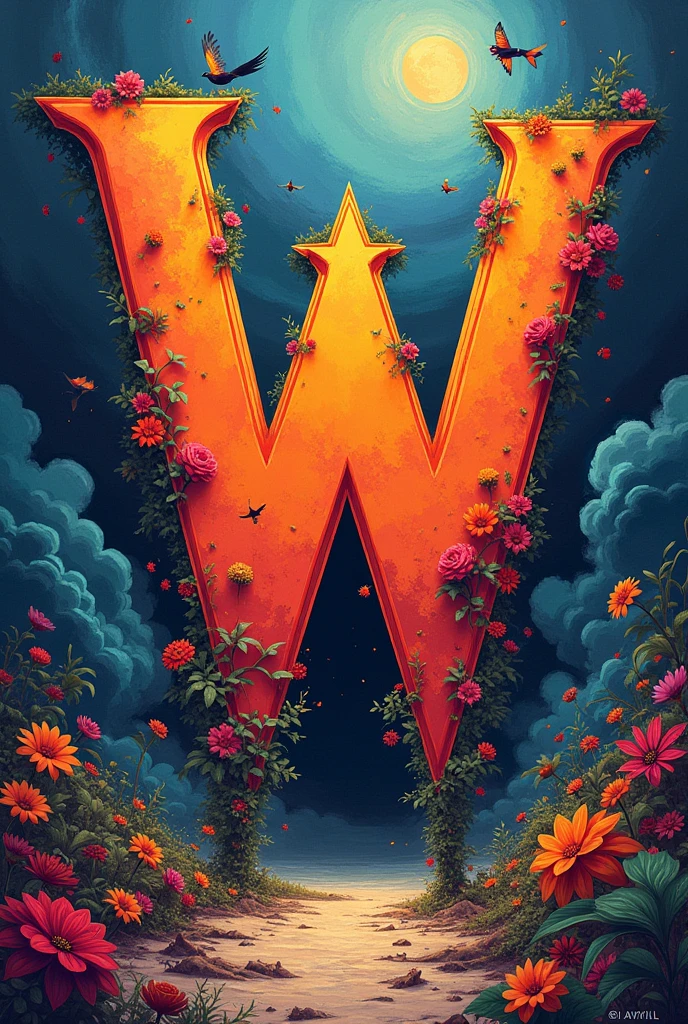 Big W with dynamic art, colors 
