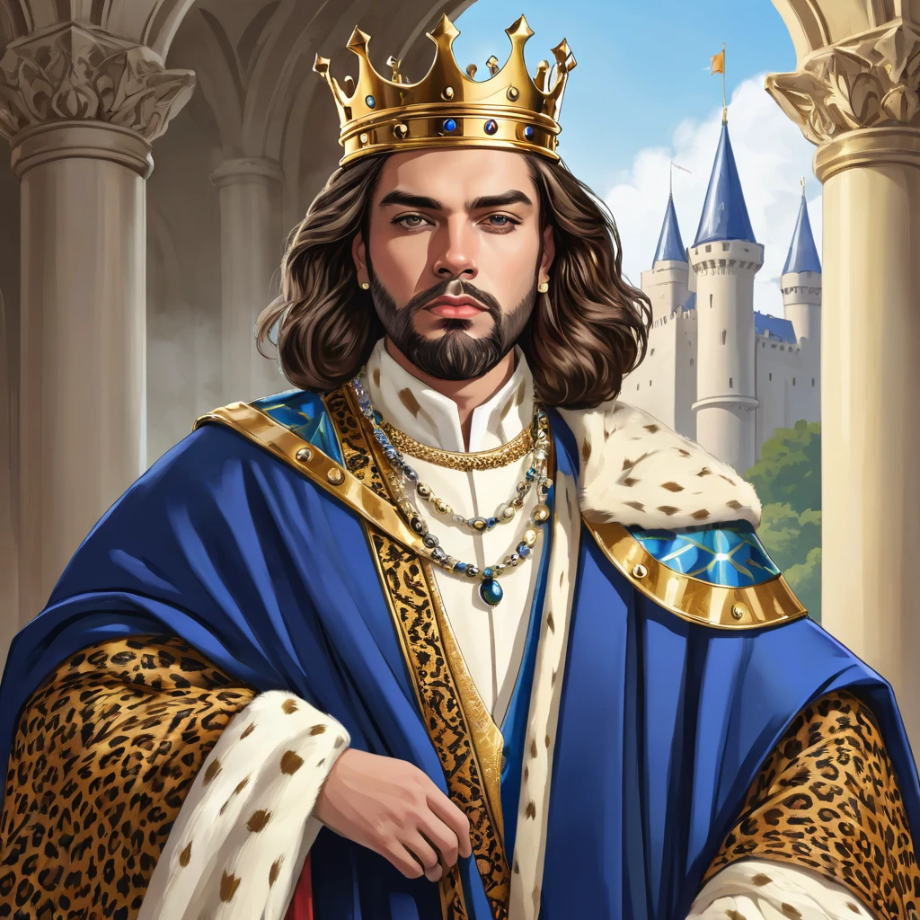 Generates a king dressed in modern clothes 