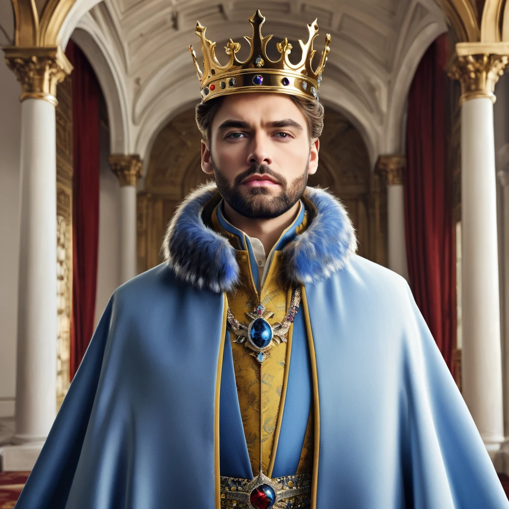 Generates a king dressed in modern clothes 