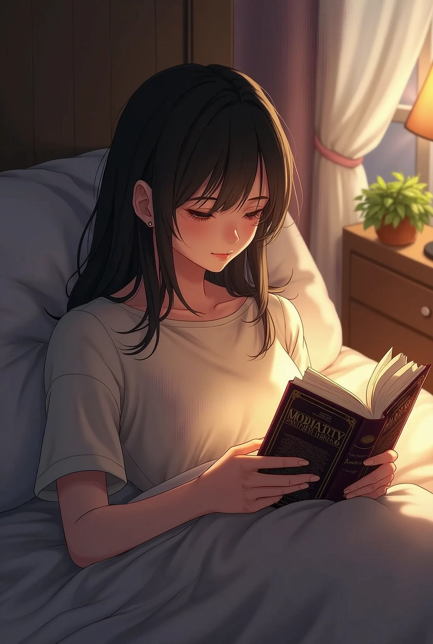 Sitting up in bed, Mei reached for the well-worn copy of "Moriarty the Patriot" resting on her nightstand. She ran her fingers reverently over the intricate cover 