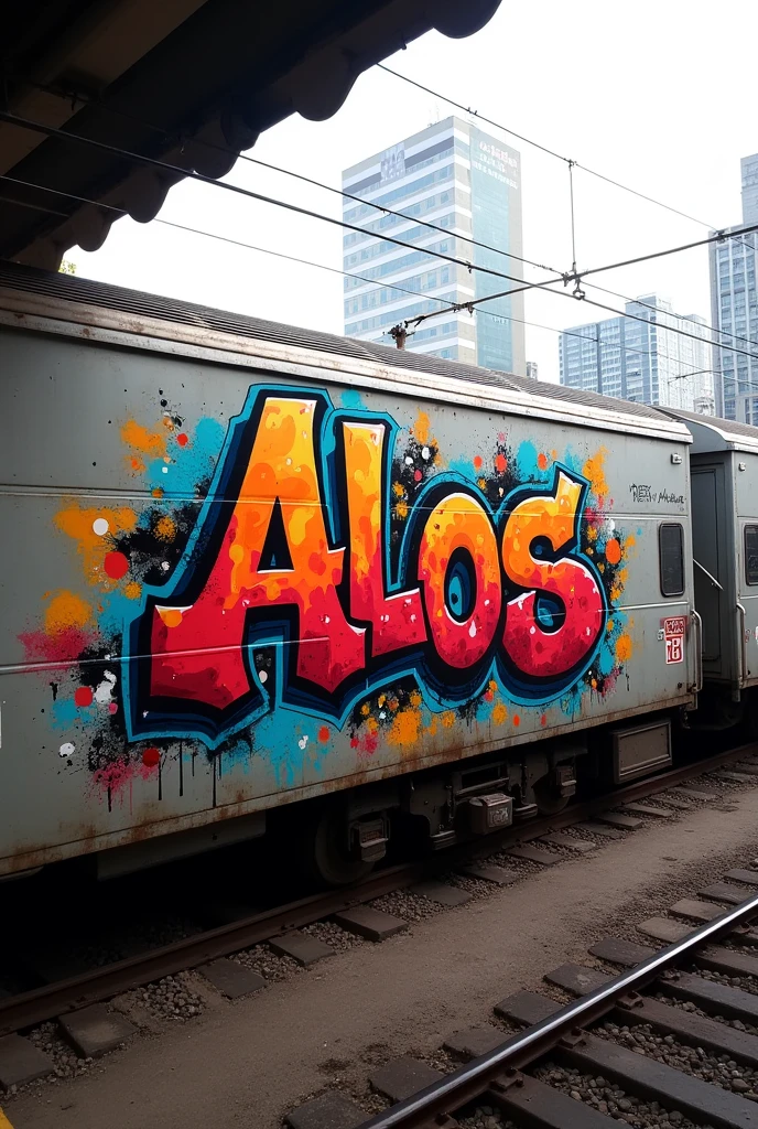 Graffiti on a train that says "alos"