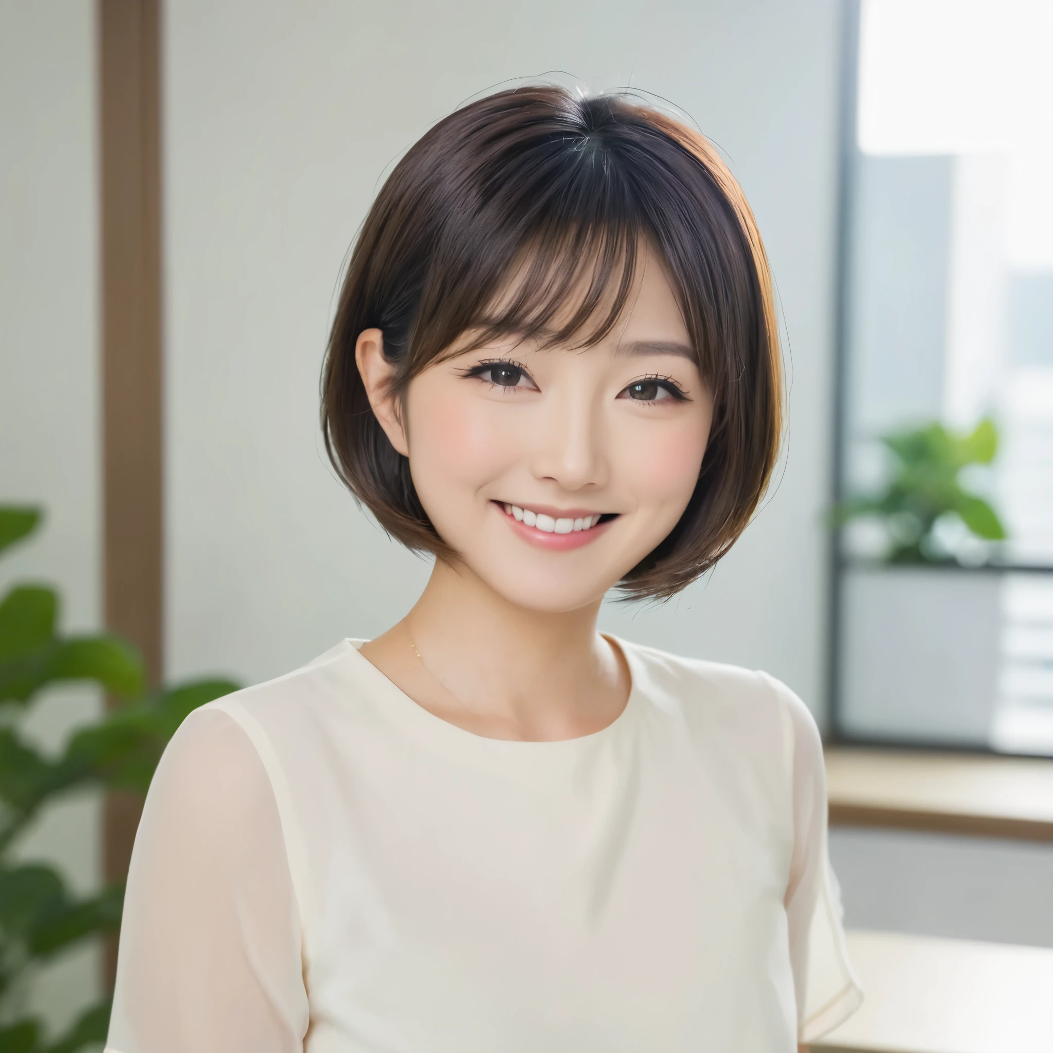 Japanese、woman、OL、Bust Shot、smile、Short Bob、smile、office