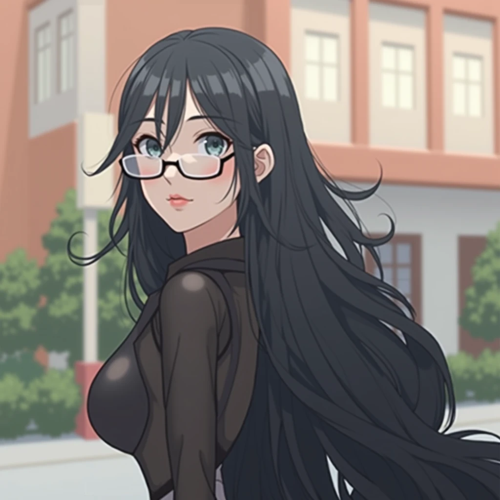Highest quality, masterpiece, Ultra-high resolution, (Realistic:1.4), RAW Photos, 1 girl, Black Hair, Glowing Skin, Dramatic lighting, whole body, Female dog, , Small breasts,((Glasses、))、Naked Apron、Hair Up

