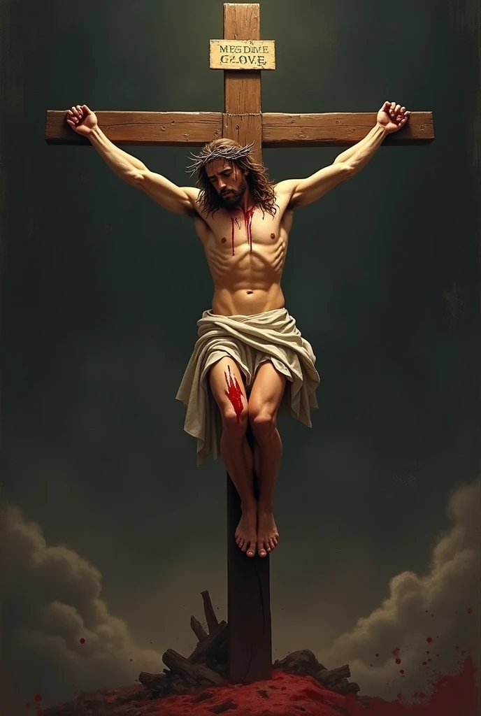 Jesus with blood in cross

