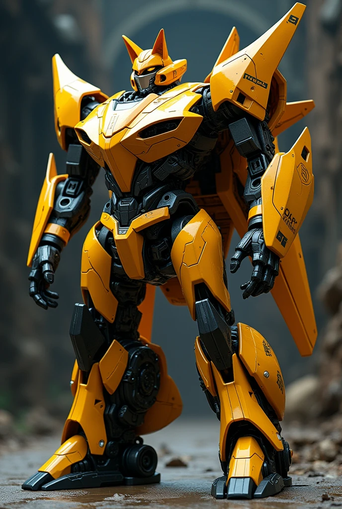 Make a car with airplane details and helicopter elise without airplane style door with fox details and fox style entrance through the roof of the transformers decepticon dark yellow mecha