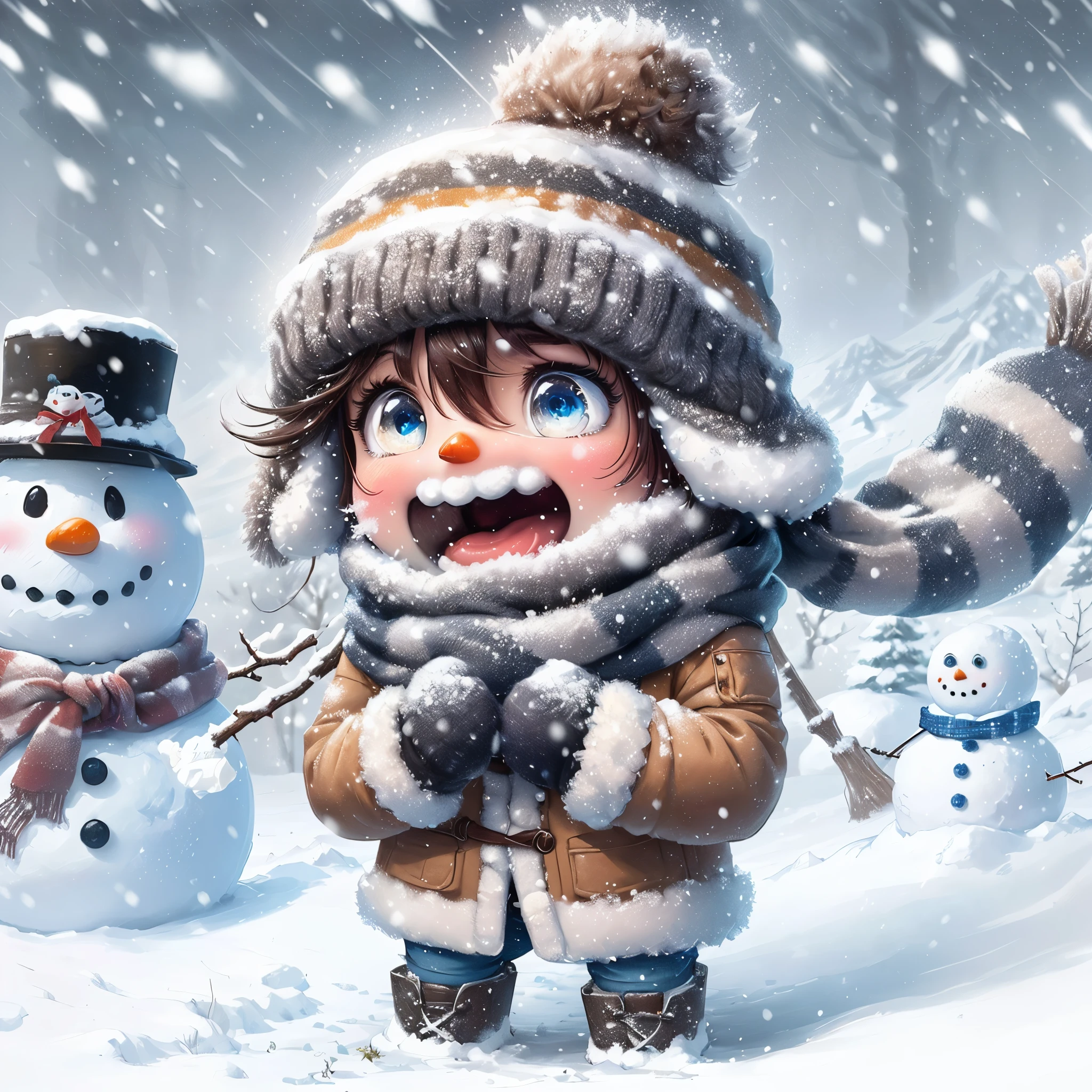 cartoon illustration of a snowman and a snow man in a snowy scene, cold snowy, cold snow outside, winter concept art, cute detailed digital art, cold winter, cold, adorable digital painting, winter time, cold mood, cold weather, cold as ice! 🧊, cute digital art, cyril rolando and goro fujita, in the snow, hd wallpaper
