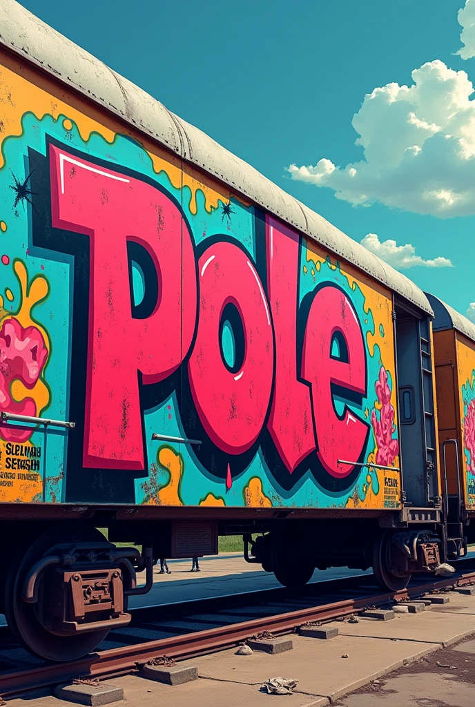 Graffiti on a train that says "pole"