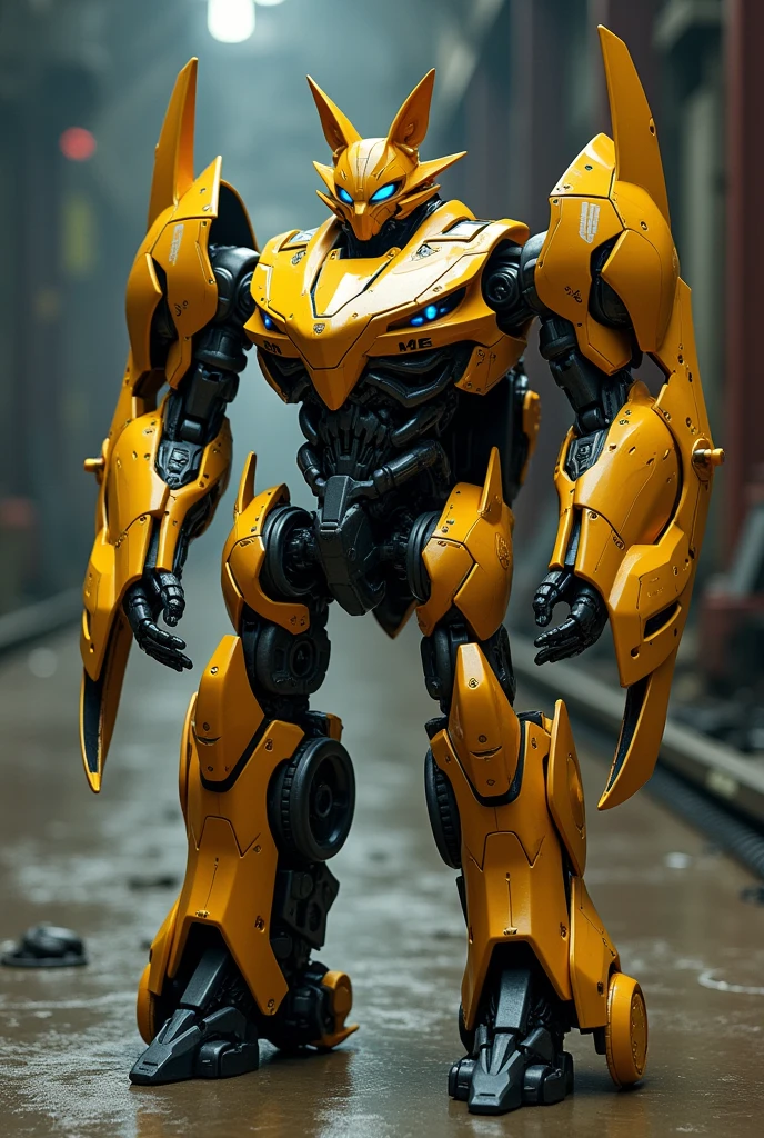 Make a car with airplane details and helicopter elise without airplane style door with fox details and fox style entrance through the roof of the transformers decepticon dark yellow robot