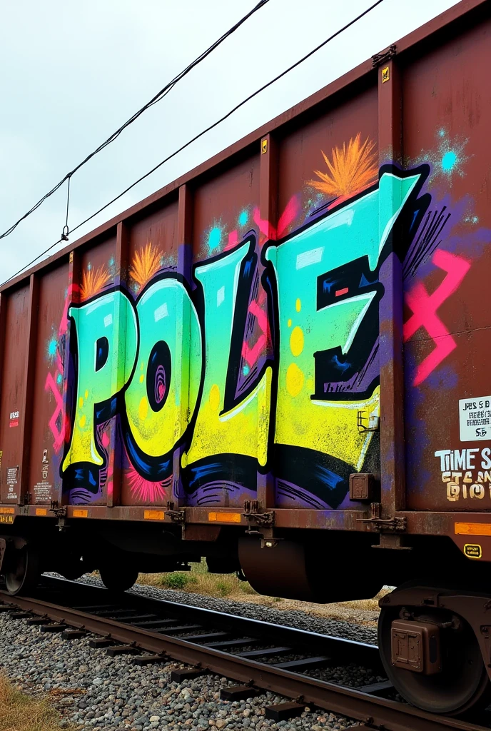 Graffiti on a train that says "pole"