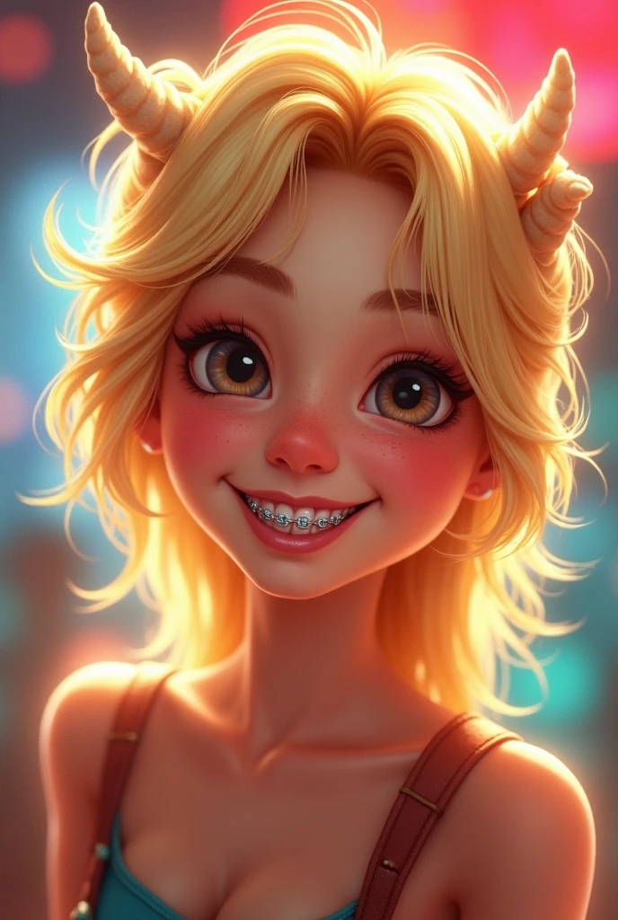 Create an avatar of a blonde woman wearing braces in a slot game