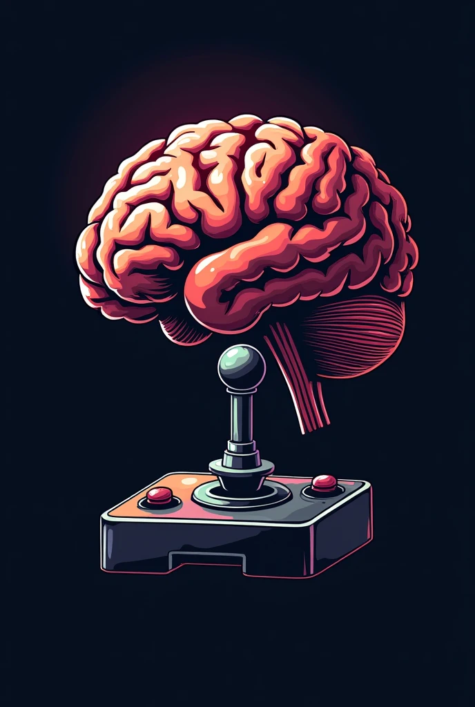 A gaming logo and brain hurting with a gaming joystic 