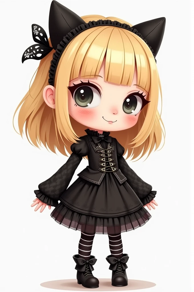 Gothic ****ta, chibi.
　Blond German, cartoon drawing, upright, arms rough.