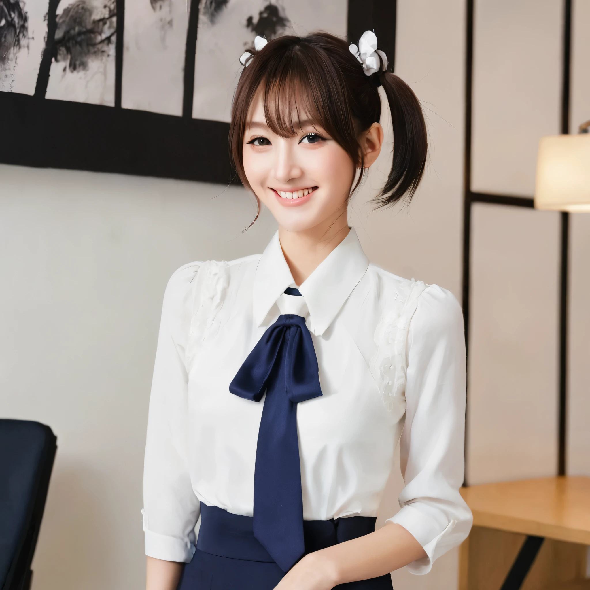 Japanese、woman、OL、Bust Shot、smile、Twin tails、smile、slender、office