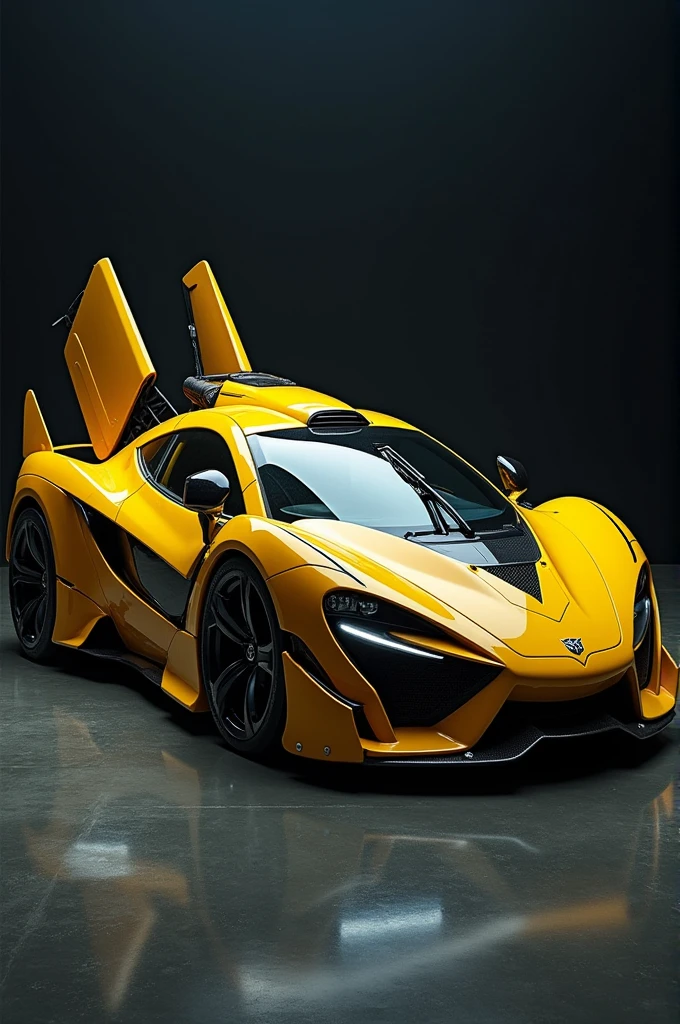 Make a car with airplane details and helicopter elise without airplane style door with fox details and fox style entrance through the roof of the dark yellow Decepticon Transformers