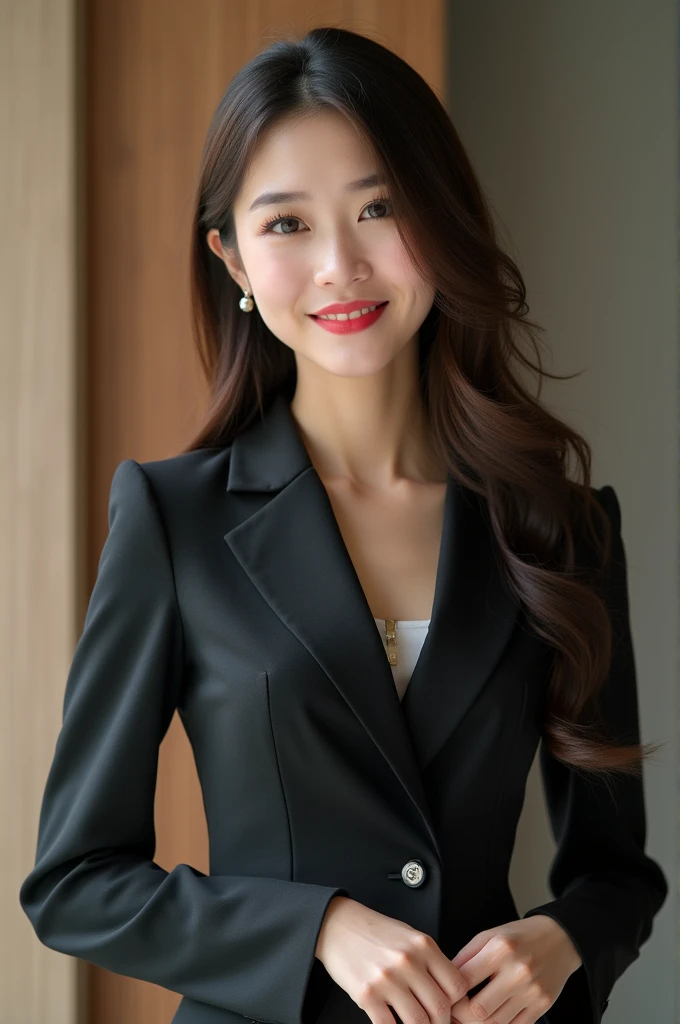 Asian Woman、Beauty、young、Beautiful and shiny long hair、business、Chic dress、Upper Body、front