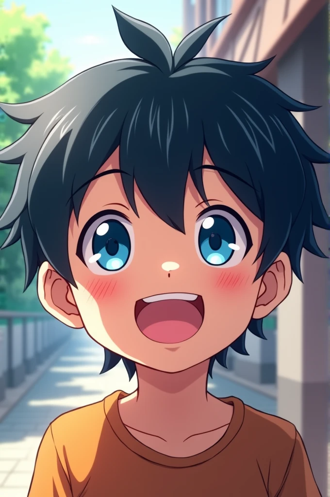 happy、Blue Eyes、Hair center part、Black-haired boy、anime