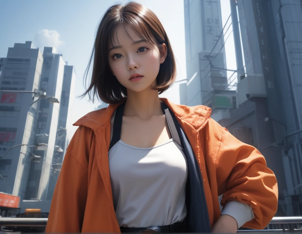girl, Technical illustration, Distinguished Masterpiece Neo-Tokyo Girl, Realistic, Sun Rays,