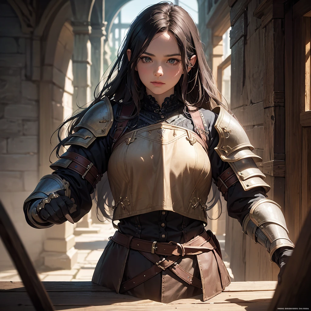 CG, Unity, 8k, wallpaper, Highest quality, masterpiece, Lovely lady, 18-year-old, (Realistic), Best lighting, Complex pupil, Intricate weaving, Detailed Background,The Hobbit,A composition that shows the whole body,One Woman,Full Body,Knight in Armor,(Hide one&#39;s face with a helmet),Beauty