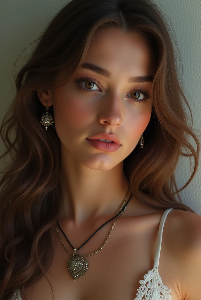1 sur 23 ans, Longhaire, midsized , regarder le spectateur, brown-hair, shoulders nues, les yeux sont bruns, jewels, whole body whole body, neckleace, Hors de l'shoulder, park, Lips, realistic, nose, flirt with the camera, scar on cheek