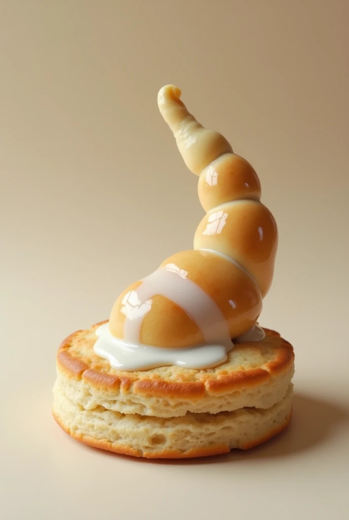 Vagina-shaped biscuit with a penis made of bread inserted and covered in condensed milk