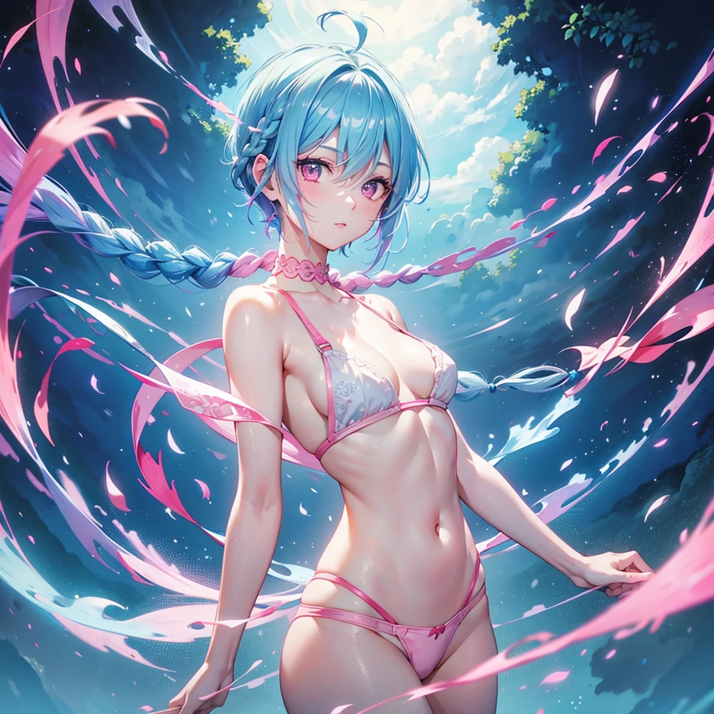 (Sky blue hair),(Braided short hair), (Pink Eyes),Fair skin) ,(whole body),(one person's),(Embarrassed),(The background is a school classroom),(Heart lettering on a blackboard),(Heart-shaped chocolate),(Hand it forward with both hands),(Sailor suit),(valentine's day),(masterpiece, Highest quality, Very detailed, Best Shadow), (Detailed Background), (Beautifully detailed face), High Contrast, (Best lighting, Very delicate and beautiful), ((Cinematic Light)), Hyper Detail,8k, Dramatic Light, Intricate details,High quality