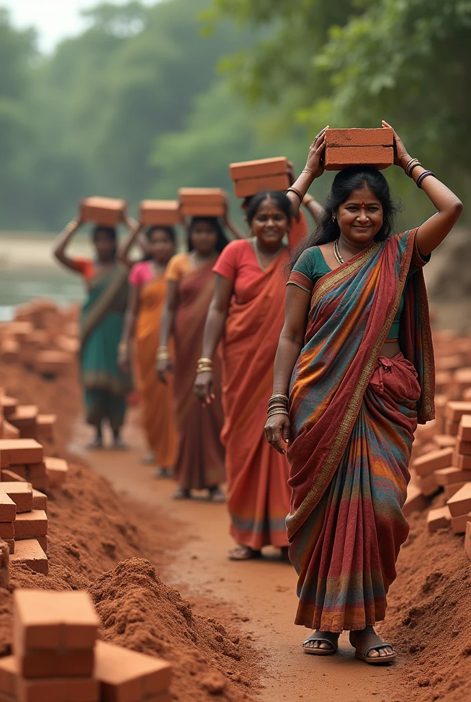 Indian women making briks
