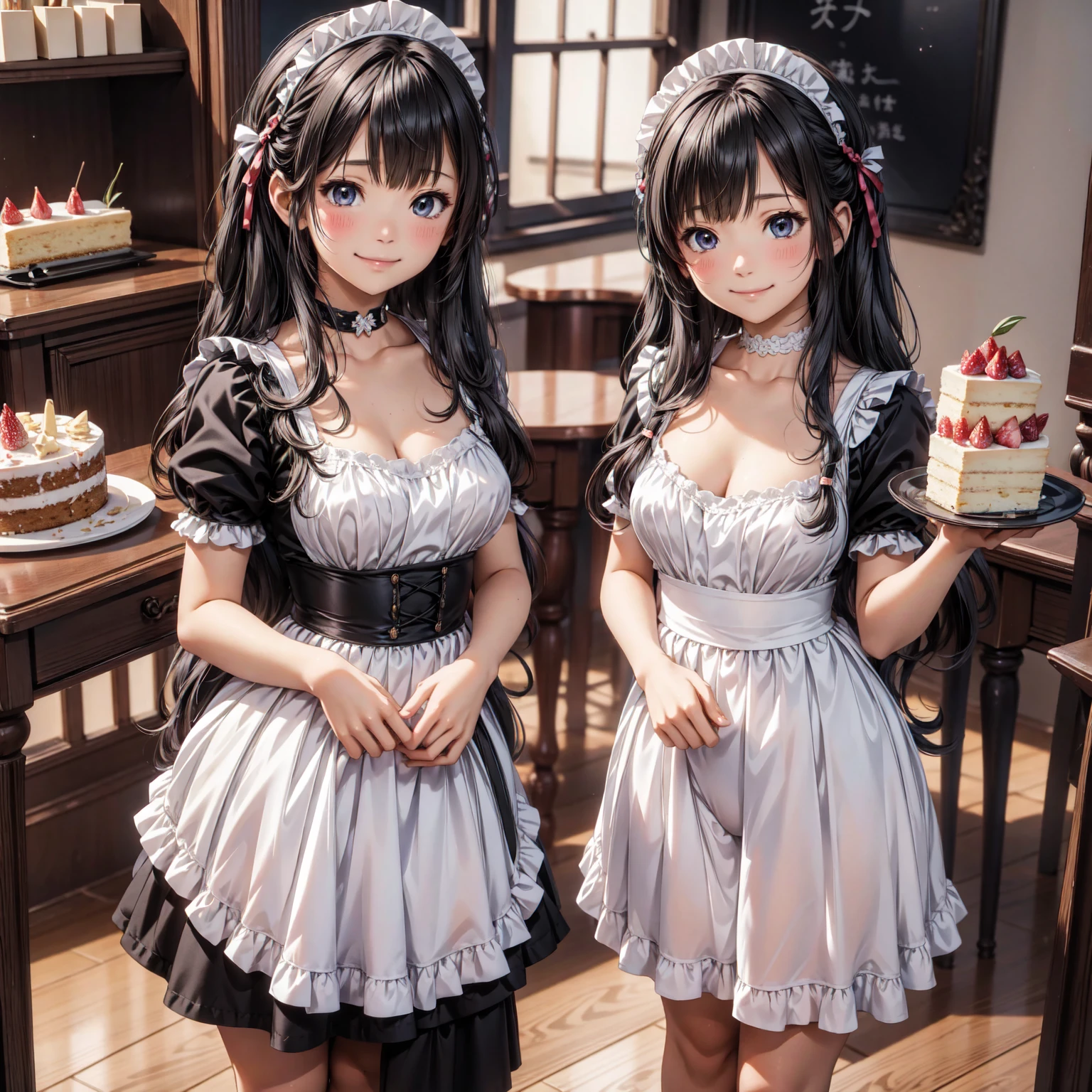 
((masterpiece、Highest quality、Detailed Anime))、Maid Cafe in Akihabara、(Naked cute more than one:1.3、13 years old:1.3、kawaii:1.3、stand、Open Stance、smile:1.3、cake、Black tea、Maid Costume)、(Pussy:1.4、Nipples、Mid-chest)、(Black Hair、Various hairstyles)、The overall scene should be vibrant and attractive., Visitors々