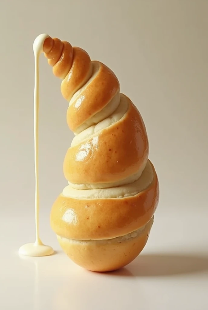 Bread in the shape of a hard member with milk on the tip