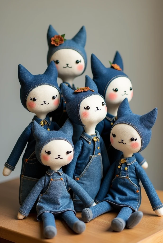 Create image of dolls made with denim scraps