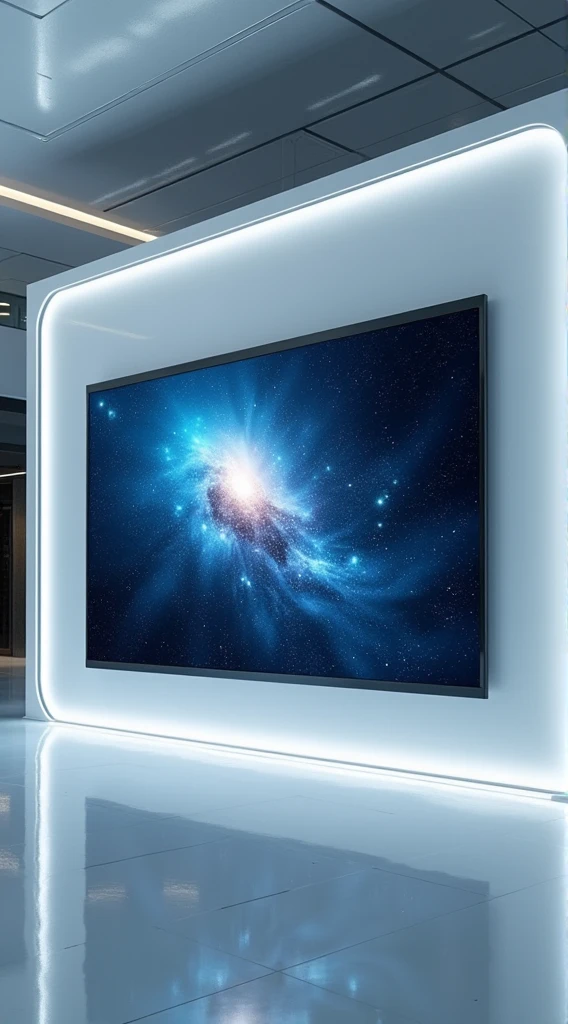 a futuristic presentation screen on a vall. dont add anny people