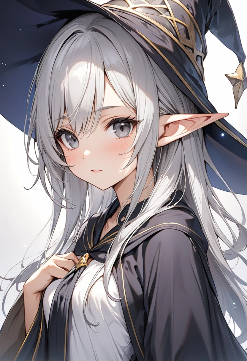 Silver Hair、Grey Eyes、elf、Wizard、1 person、Adult women、Highest quality、Small breasts