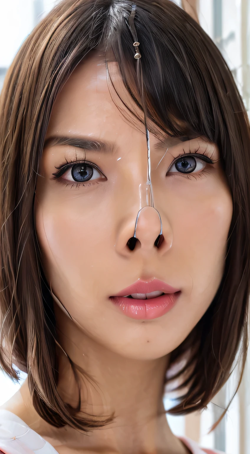 Beautiful and attractive woman in fashion trends, ,(Highest quality realistic textured skin:1.4), Beautiful Eyes, Detailed face, High quality eyes, Focus your eyes, Nose and mouth,Face Focus, Super Face close-up gentle and charming Chinese beautiful woman, Delicate and sexy collarbone, Attractive oval face, double eyelid,, Pink Lips, Small Nose, Expose your shoulders, Focus on the face, Face close-up, Ultra-high resolution, Very detailed, Full body photo, Ultra-thin and transparent, The white off-shoulder shirt and light blue slit skirt are a perfect match..., Fresh and delicious, And see through,Cinema Lighting,Rim Light,Bobcut,