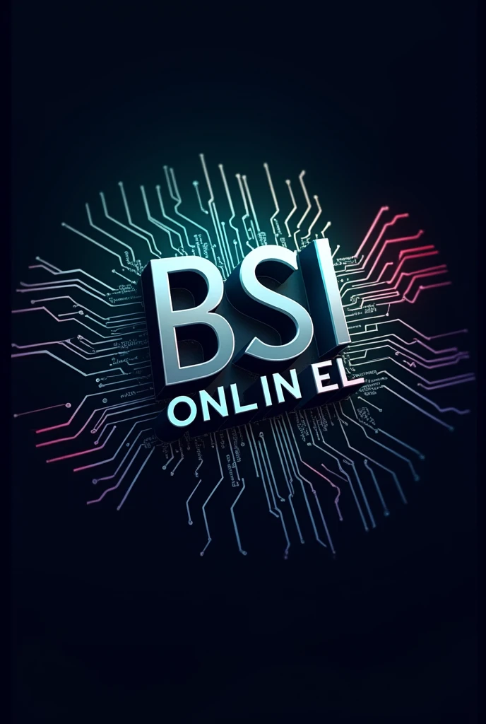 Generate a logo like the information technology theme with initials: BSI ONLINE. The color palette has to be blue, green and red, with 3d effect. Place computer circuits connecting the letters.