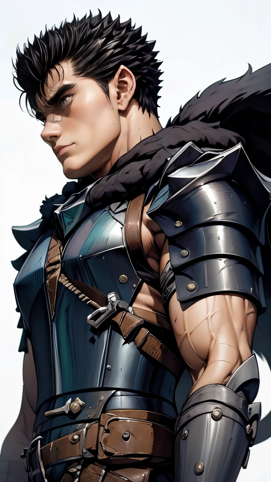 guts \(berserk\)、One person、solo、profile、Model standing、Upper Body、Ferocious look、Black armor、forest、masterpiece、Highest quality、最高masterpiece。