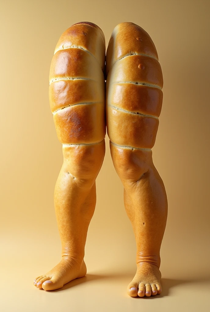Bread in the shape of open legs and on one side breads in the shape of a large penis