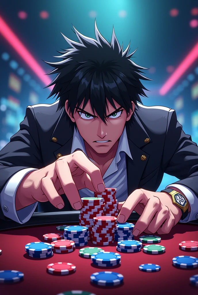 A lot of poker chips、Anime Style、Grab the poker chips、Poster Art、Competition