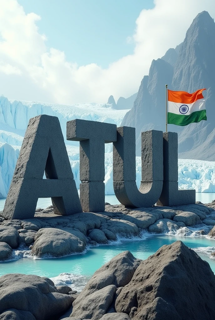 15 August a big iceland and stone type 3d name "ATUL" Indian flag