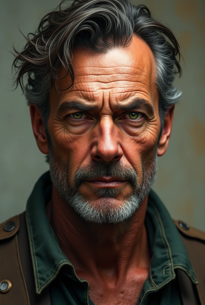 Brown man with green eyes and goatee