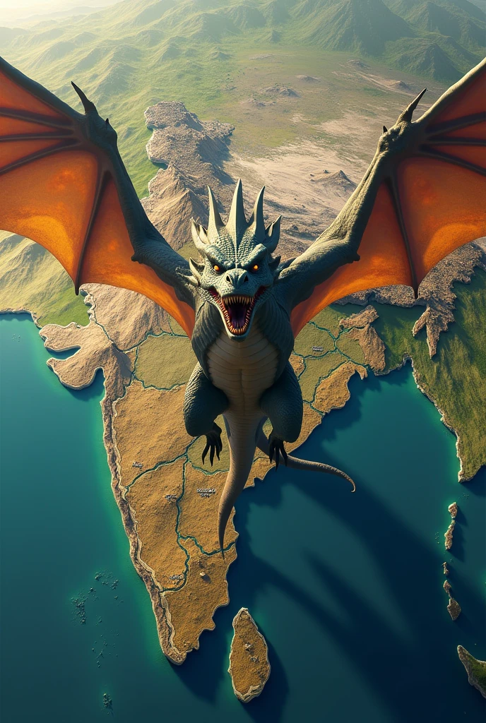 A dragon flaying on the reality world Indian map