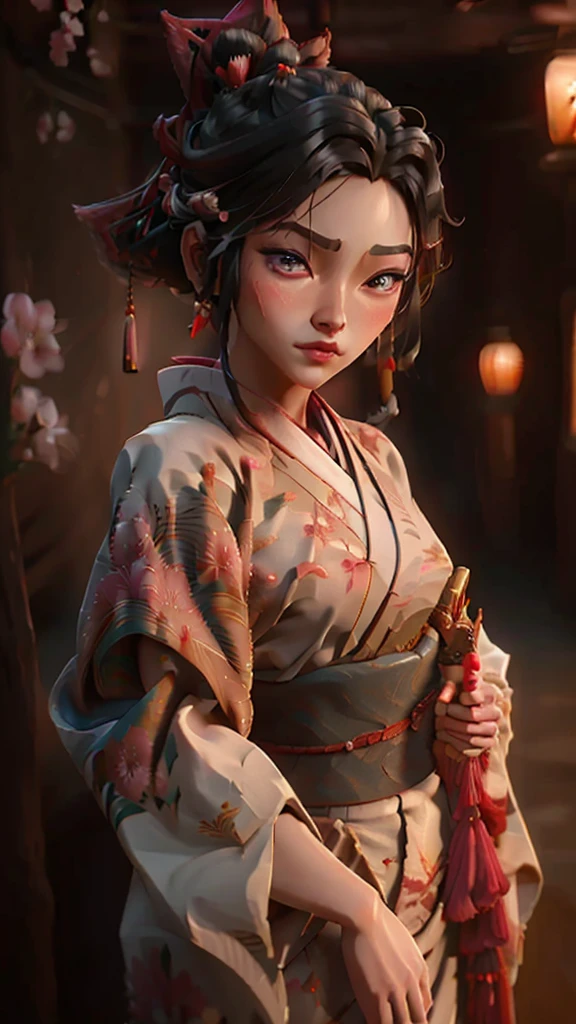 a female ronin warrior,ahri,wearing traditional japanese robe,detailed face,beautiful detailed eyes,beautiful detailed lips,extremely detailed facial features,long eyelashes,elegant,graceful pose,stunning kimono with intricate patterns,sakura petals falling in the background,vibrant colors,dramatic lighting,highly detailed,8k, photorealistic,masterpiece, clean background