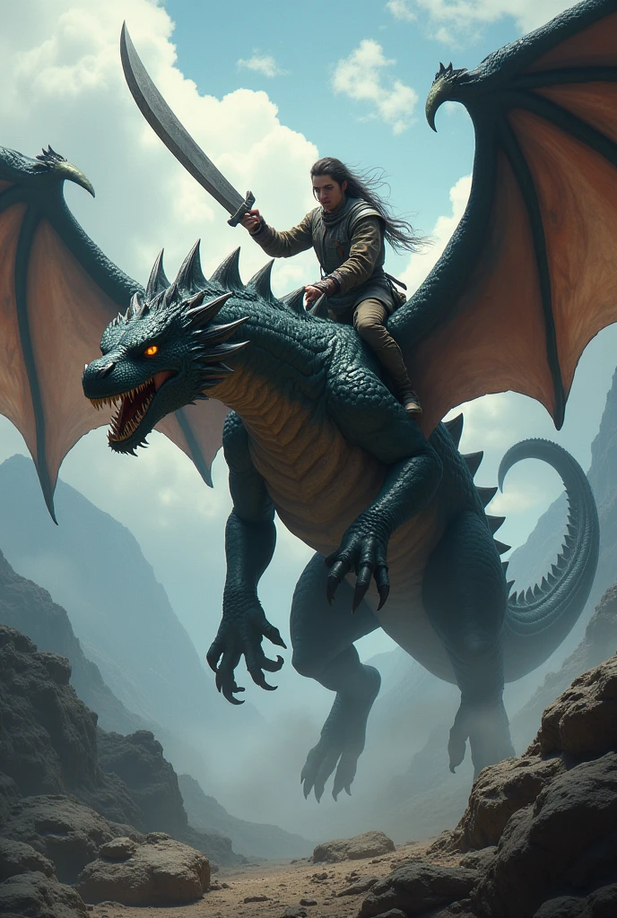 Dragon and a person placed on it withn big knife