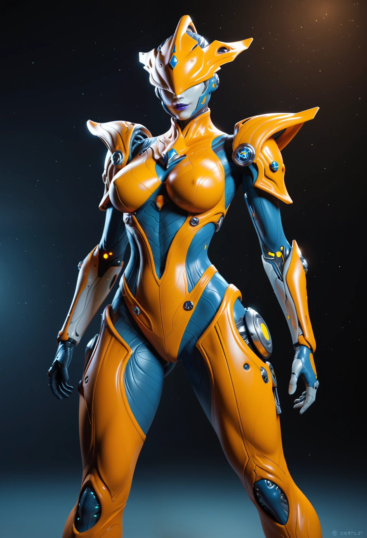 score_9, score_8_up, score_7_up, Wear mechanical clothing, Wonders of the machine, cyber, Cybernetic Guardian, Futuristic Armor, whole body, Front pose, Symmetric, Complex (Steel Metal [rust]), joint, Warframe style, cyborg, Female body and armor,