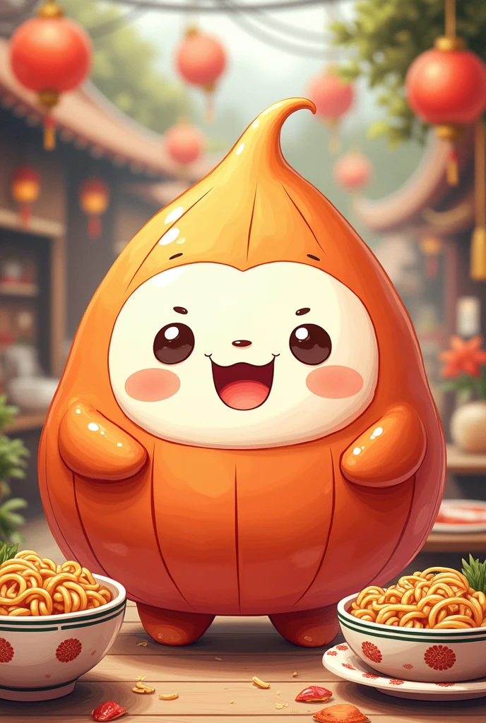 you、I am a talented professional illustrator.。Create a mascot character using Korean food。
