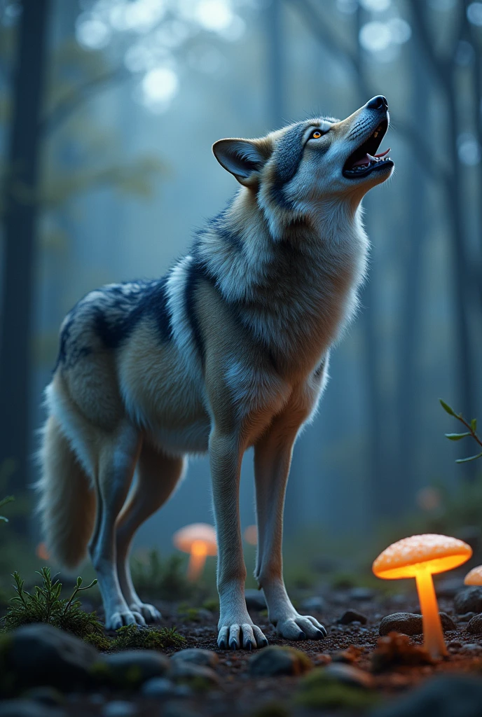 A singing wolf recording a song