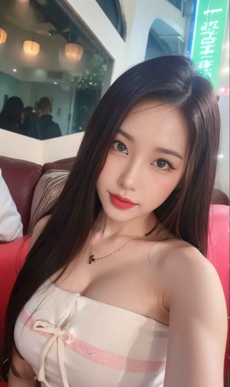 (Realistic, Photorealistic: 1.37), (Masterpiece, Best Quality: 1.2), (Ultra High Resolution: 1.2), (RAW Photo: 1.2, shots on Nikon), (Sharp Focus: 1.3), (Face Focus: 1.37), (Ultra Detailed CG Unified 8k Wallpaper: 1.2), (Beautiful Skin: 1.2), (pale Skin: 1.3), (Hyper Sharp Focus: 1.5), (Ultra Sharp Focus: 1.5), ( Beautiful pretty face: 1.3), (super detailed background, detail background: 1.3), break, very cute and beautiful Japan pictures of woman, (sexy model), professional attire, (22 years old: 1.1), portrait of a girl with a bright smile, upper body image, When viewed from the front, the composition is symmetrical, (Studio lighting: 1.3), (Cinematic lights: 1.3), (backlight: 1.3), dim lighting, lighting that covers the whole body, (looking straight at you, standing:1.3, arms down:1.3, random, model pose), break, (shiny-brown half up thin hair: 1.2), dark brown eyes, upturned eyes, beautiful eyes, princess eyes, ((brown hair:1.3)), single hair, bangs, Hair between eyes, Long hair, curby, abs, perfect abs, (gigantic-breast;1.37, big breast:1.37, big cleavage:1.37), (thin waist: 1.15), (detailed beautiful girl: 1.4), (bare shoulder, Chest squeezed together, View viewer, (blue camisole:1.3, black box-long-skirt:1.3, teacher fashion style, attractive look), Solo, Parted lips, pink lips, (shiny skin), sweat, (school room background:1.5), (light seductive smile:1.25), ((Perfect Female Body)), (Upper Body Image:1.3), Frame the Head, Perfect Anatomy, Perfect Proportions, 8.5 Life-Size, Face Focus, Ultra Realistic Photo, Hyper Sharp Image, Hyper Detail Image
