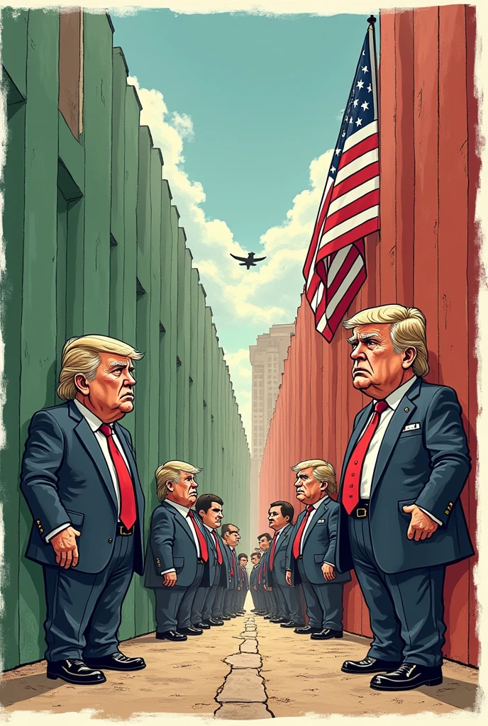 How to make a cartoon depicting the phrase "poor mexico so far from god and so close to the united states"