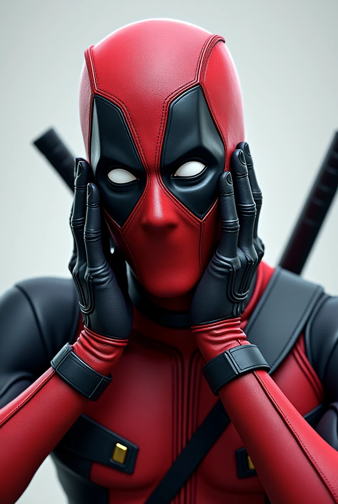 image of the character deadpool with mask folded to the middle of the forehead like a cap